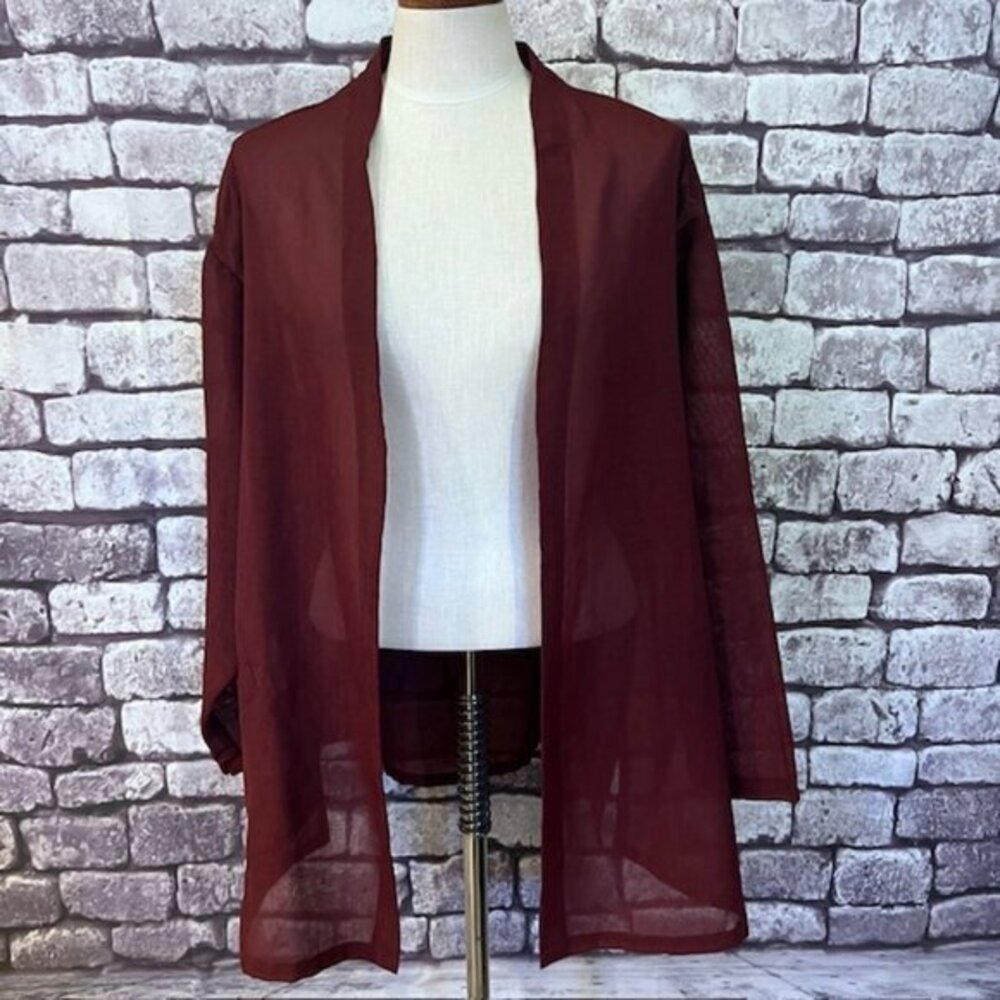 Fenini Burgundy & Black Heathered Gauzy Semi Sheer Duster Size 1X